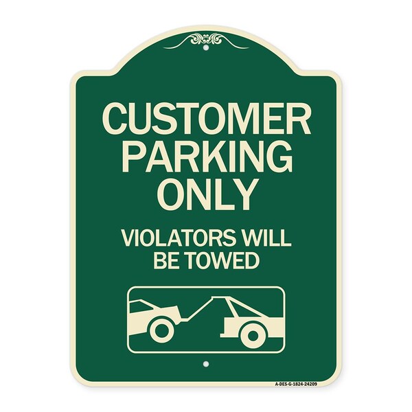 Customer Parking Violators Will Towed Heavy-Gauge Aluminum Sign, 24" x 18", G-1824-24209
